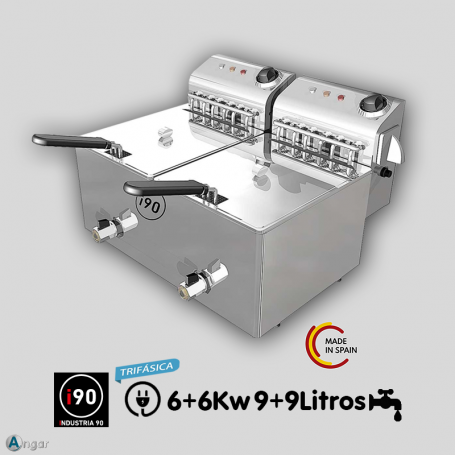 Freidora Económica Eléctrica i90 FA-10+10 MAX 400 con Grifo Trifásica